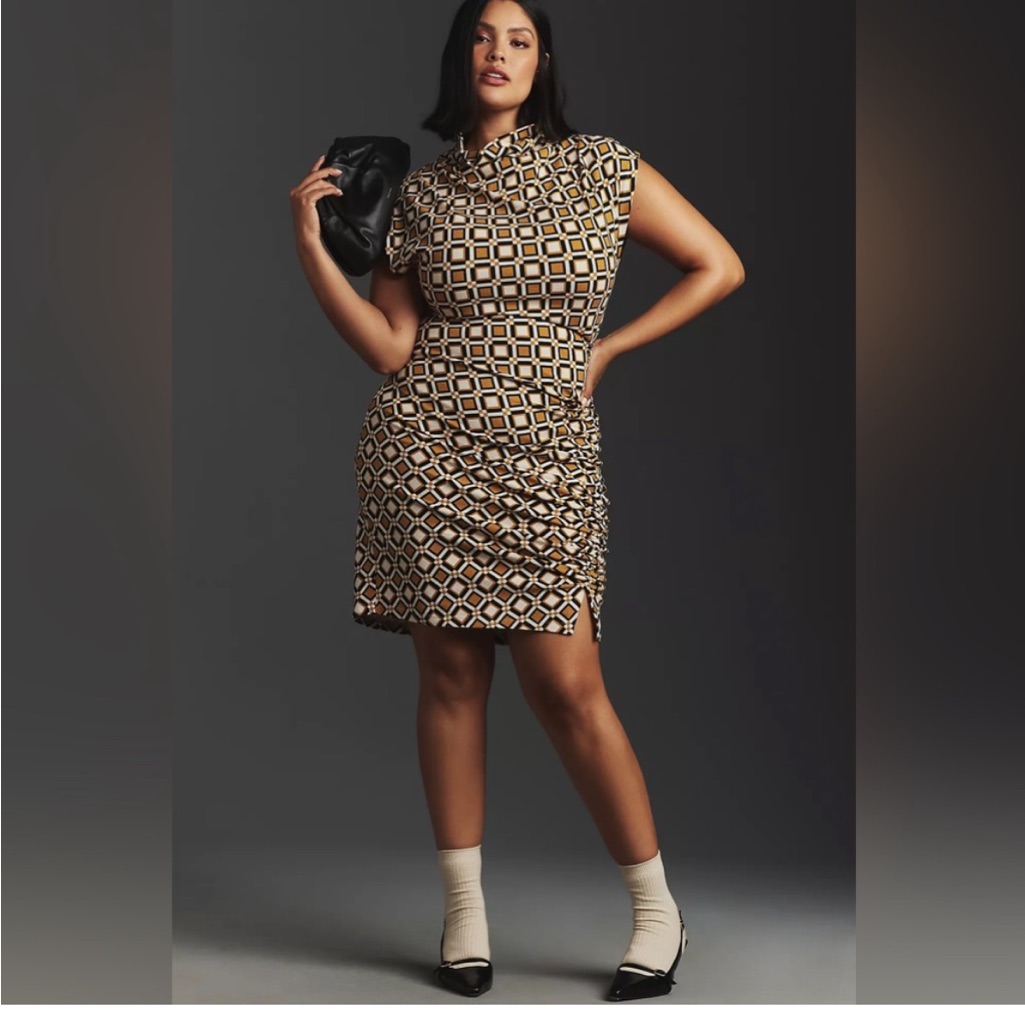 Anthropologie The Maya Ruched Cowl-Neck Dress: Mini Printed Edition M